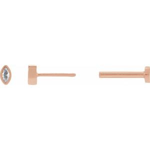 14K Rose Gold .02 CT Natural Diamond Press Fit Back Stud Earring