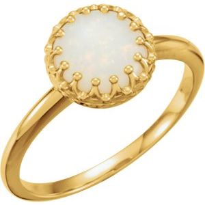 14K Yellow Gold 8 mm Natural White Opal Crown Cabochon Ring