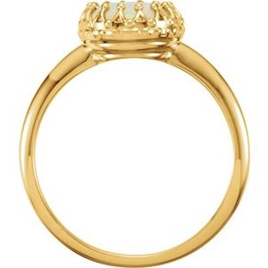 14K Yellow Gold 8 mm Natural White Opal Crown Cabochon Ring