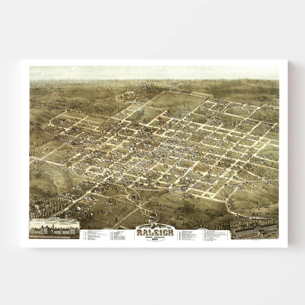 Vintage Map of Raleigh, North Carolina 1872
