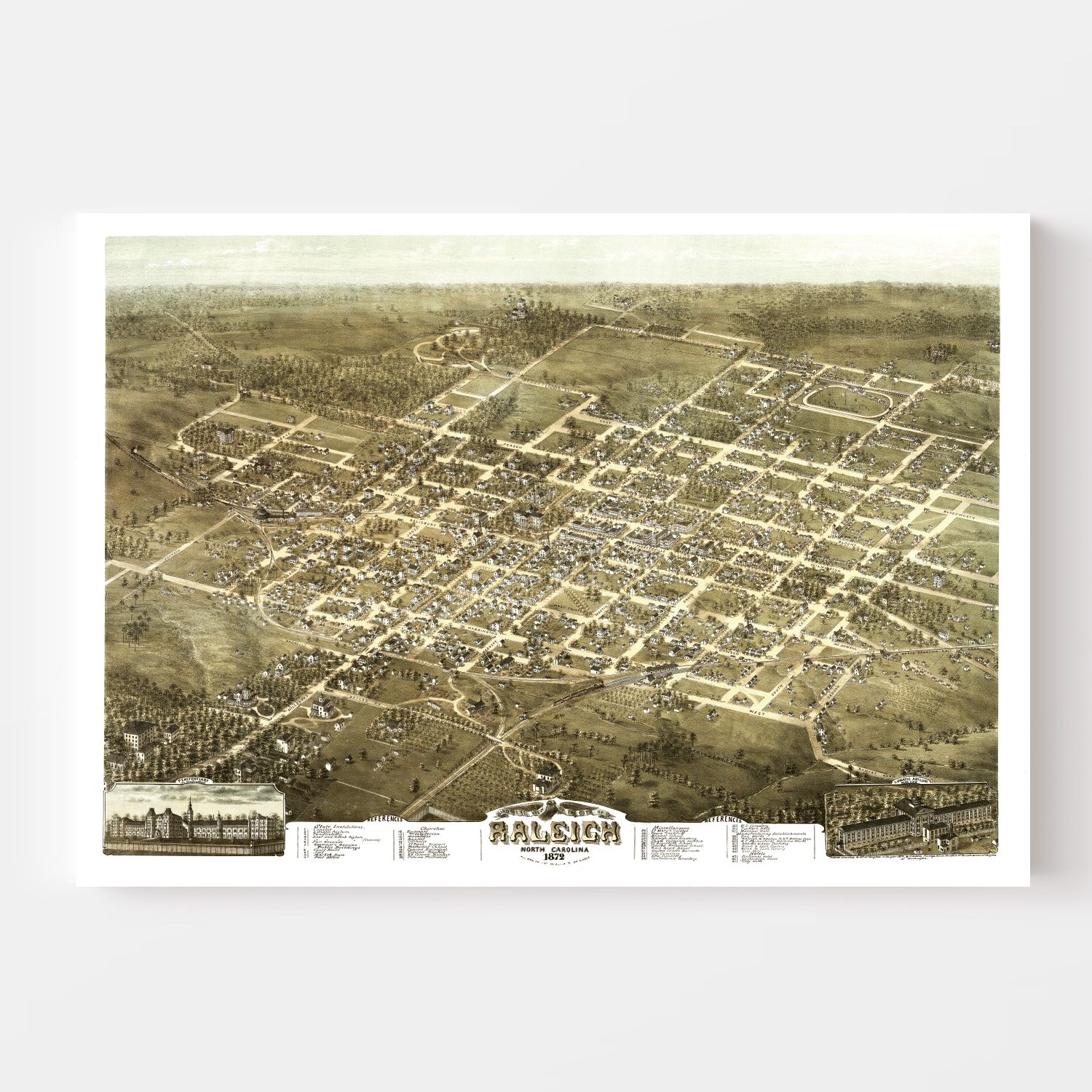 Vintage Map of Raleigh, North Carolina 1872