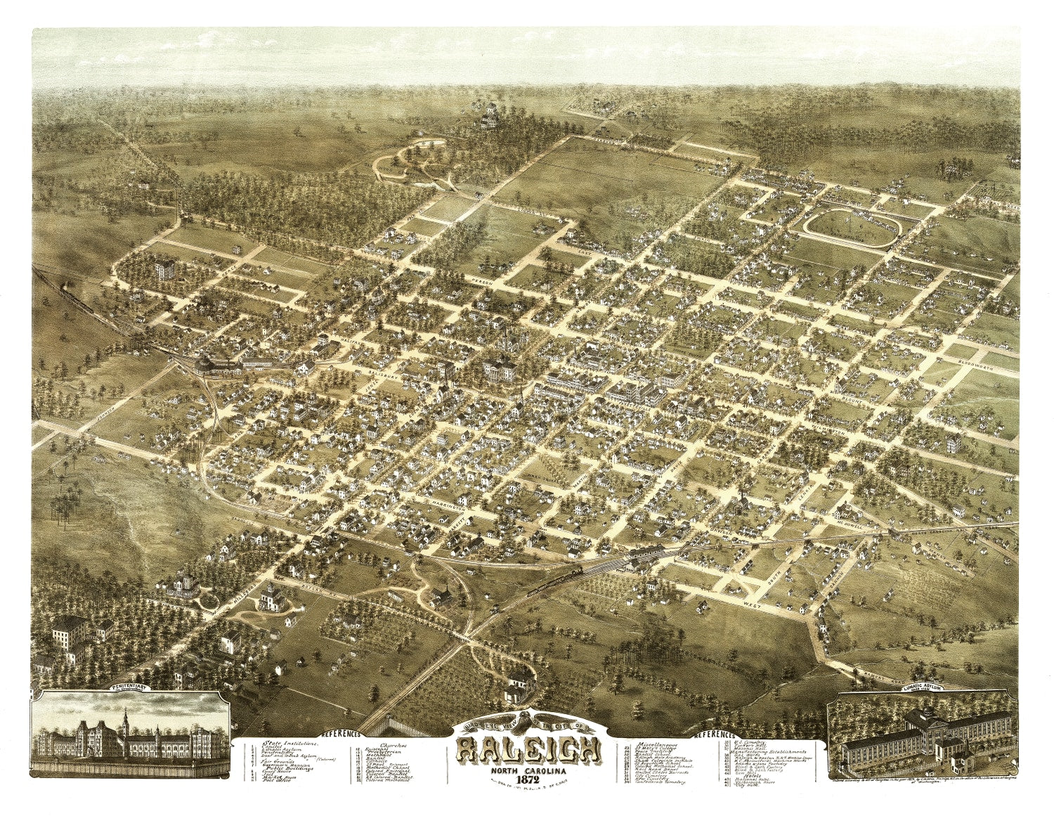 Vintage Map of Raleigh, North Carolina 1872