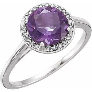 14K White Gold Natural Amethyst & .05 CTW Natural Diamond Ring