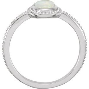 14K White Gold Natural White Opal Cobochon Ring