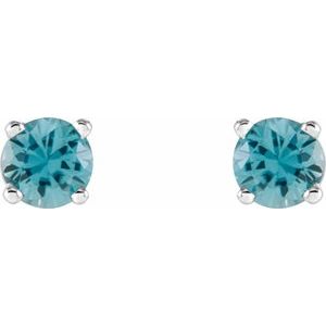 14K White Gold 4 mm Natural Blue Zircon Earrings – image 2