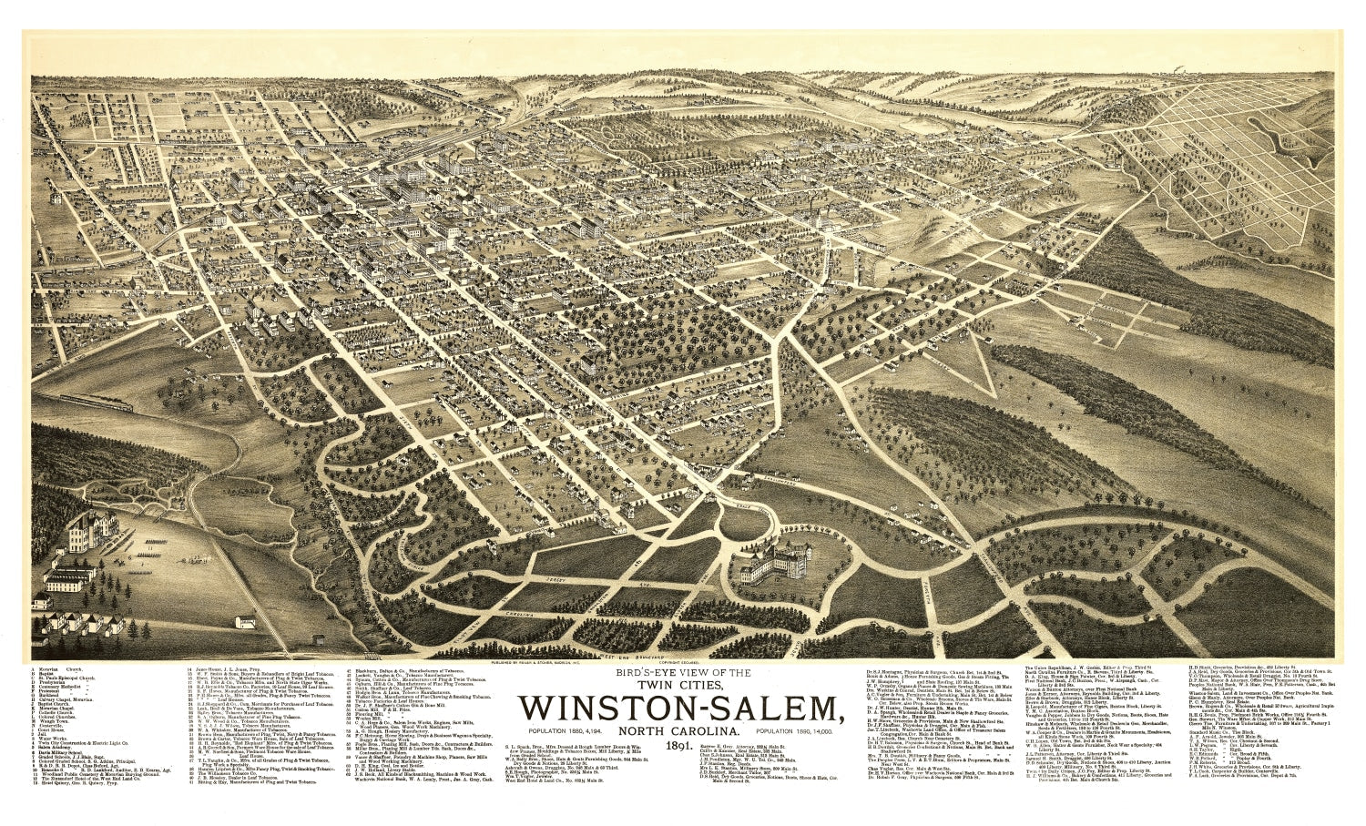 Vintage Map of Winston-Salem, North Carolina 1891