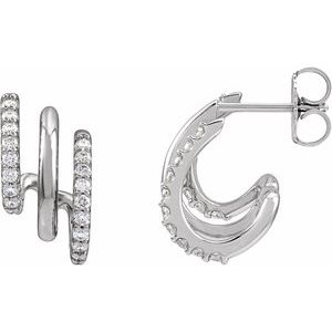 Sterling Silver 1/3 CTW Natural Diamond Stacked 15.2 mm Triple J-Hoop Earrings