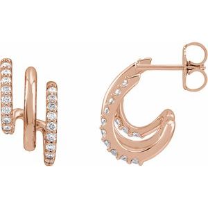 14K Rose Gold 1/3 CTW Natural Diamond Stacked 15.2 mm Triple J-Hoop Earrings