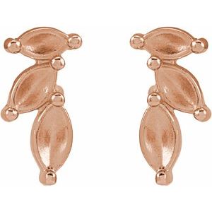 14K Rose Gold Marquise Accented Right Nature Earring Mounting