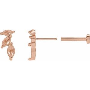 14K Rose Gold Marquise Accented Right Nature Earring Mounting – image 2
