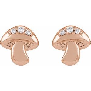 14K Rose Gold .03 Natural Diamond Mushroom Earring