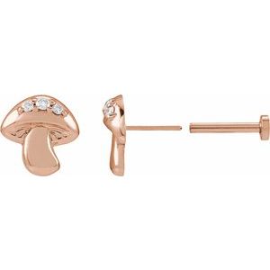 14K Rose Gold .03 Natural Diamond Mushroom Earring – image 2