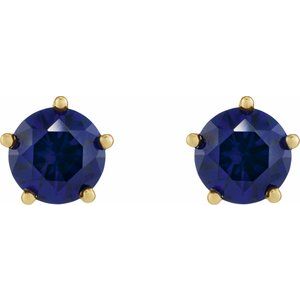 14K Yellow Gold Lab-Grown Blue Sapphire Stud Earrings – image 2