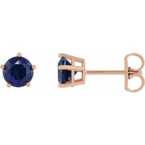 14K Rose Gold Lab-Grown Blue Sapphire Stud Earrings
