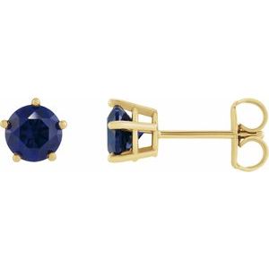 14K Yellow Gold Natural Blue Sapphire Stud Earrings