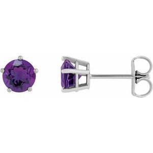 14K White Gold Natural Amethyst Stud Earrings