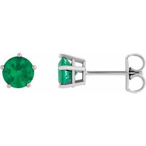 Sterling Silver Lab-Grown Emerald Stud Earrings
