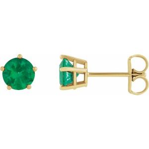 14K Yellow Gold Lab-Grown Emerald Stud Earrings