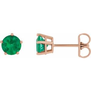 14K Rose Gold Lab-Grown Emerald Stud Earrings