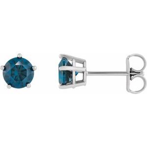 Platinum Natural London Blue Topaz Stud Earrings