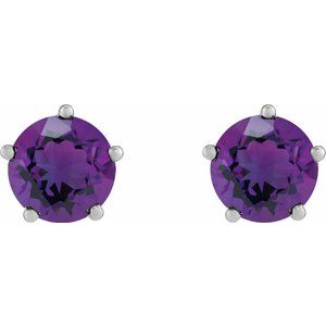 14K White Gold Natural Amethyst Stud Earrings – image 2