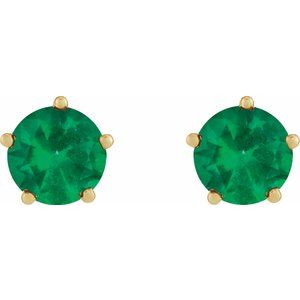 14K Yellow Gold Lab-Grown Emerald Stud Earrings – image 2