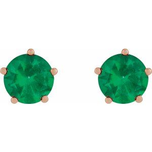 14K Rose Gold Natural Emerald Stud Earrings – image 2