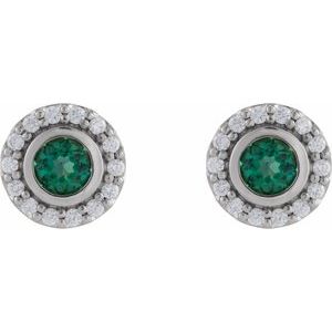 Sterling Silver Lab-Grown Emerald & 1/5 CTW Natural Diamond Halo-Style Stud Earrings – image 2
