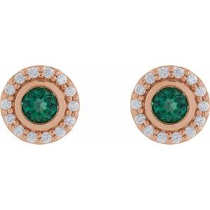 14K Rose Gold Lab-Grown Emerald & 1/5 CTW Natural Diamond Halo-Style Stud Earrings – image 2