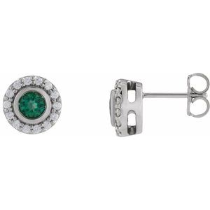 Platinum Lab-Grown Emerald & 1/5 CTW Natural Diamond Halo-Style Stud Earrings