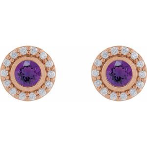 14K Rose Gold Natural Amethyst & 1/5 CTW Natural Diamond Halo-Style Stud Earrings – image 2