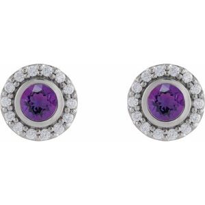 Platinum Natural Amethyst & 1/5 CTW Natural Diamond Halo-Style Stud Earrings – image 2
