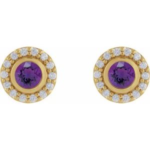 14K Yellow Gold Natural Amethyst & 1/5 CTW Natural Diamond Halo-Style Stud Earrings – image 2