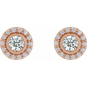 14K Rose Gold Lab-Grown Moissanite & 1/5 CTW Natural Diamond Halo-Style Stud Earrings – image 2