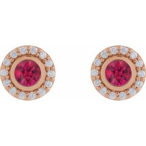 14K Rose Gold Lab-Grown Ruby & 1/5 CTW Natural Diamond Halo-Style Stud Earrings – image 2