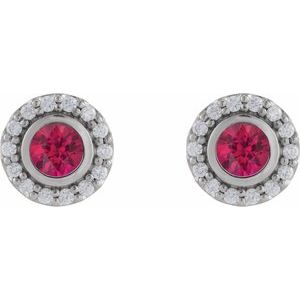 14K White Gold Lab-Grown Ruby & 1/5 CTW Natural Diamond Halo-Style Stud Earrings – image 2
