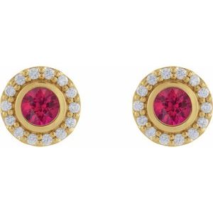 14K Yellow Gold Lab-Grown Ruby & 1/5 CTW Natural Diamond Halo-Style Stud Earrings – image 2
