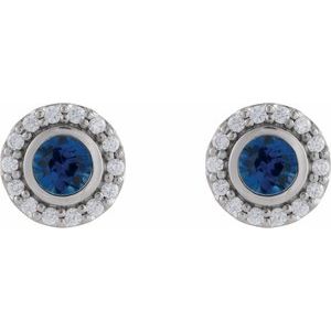 14K White Gold Lab-Grown Blue Sapphire & 1/5 CTW Natural Diamond Halo-Style Stud Earrings – image 2