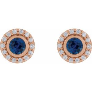 14K Rose Gold Lab-Grown Blue Sapphire & 1/5 CTW Natural Diamond Halo-Style Stud Earrings – image 2