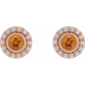 14K Rose Gold Natural Citrine & 1/5 CTW Natural Diamond Halo-Style Stud Earrings – image 2