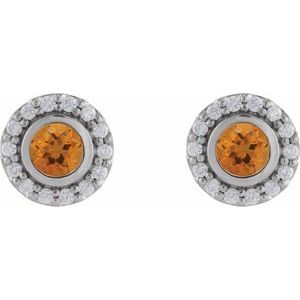 14K White Gold Natural Citrine & 1/5 CTW Natural Diamond Halo-Style Stud Earrings – image 2