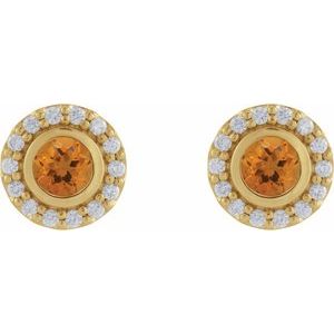 14K Yellow Gold Natural Citrine & 1/5 CTW Natural Diamond Halo-Style Stud Earrings – image 2