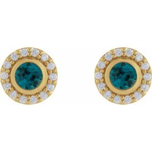 14K Yellow Gold Natural London Blue Topaz & 1/5 CTW Natural Diamond Halo-Style Stud Earrings