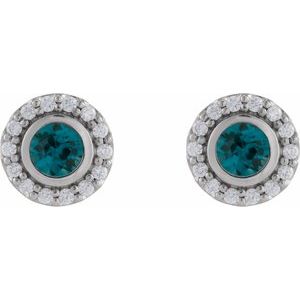 14K White Gold Natural London Blue Topaz & 1/5 CTW Natural Diamond Halo-Style Stud Earrings – image 2