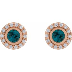 14K Rose Gold Natural London Blue Topaz & 1/5 CTW Natural Diamond Halo-Style Stud Earrings – image 2