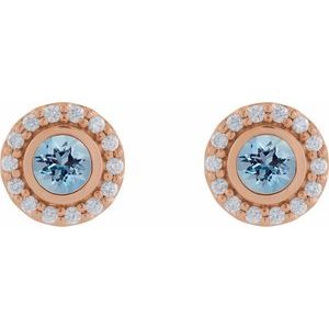 14K Rose Gold Lab-Grown Aqua Sapphire & 1/5 CTW Natural Diamond Halo-Style Stud Earrings – image 2