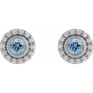 Sterling Silver Lab-Grown Aqua Sapphire & 1/5 CTW Natural Diamond Halo-Style Stud Earrings – image 2