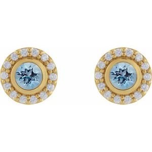 14K Yellow Gold Lab-Grown Aqua Sapphire & 1/5 CTW Natural Diamond Halo-Style Stud Earrings – image 2