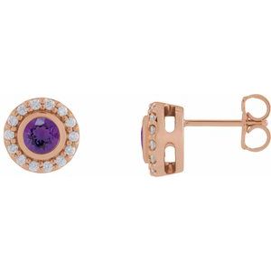 14K Rose Gold Natural Amethyst & 1/5 CTW Natural Diamond Halo-Style Stud Earrings