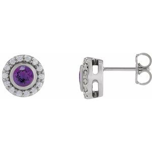 14K White Gold Natural Amethyst & 1/5 CTW Natural Diamond Halo-Style Stud Earrings